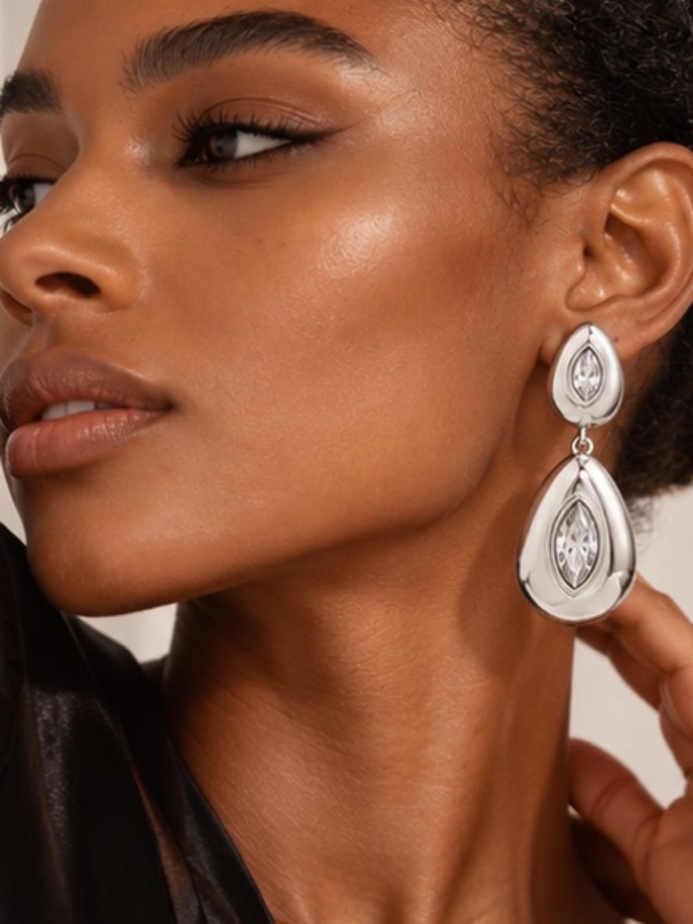 Sculptural Silver Teardrop Crystal Earrings Luxe Marquise Gemstone Earrings